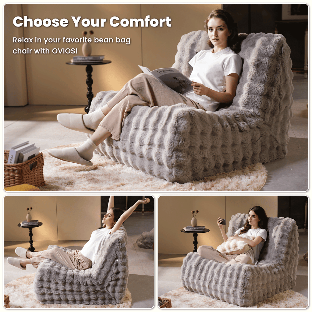 OVIOS Luxurious Fluffy Faux Fur Bean Bag Couch